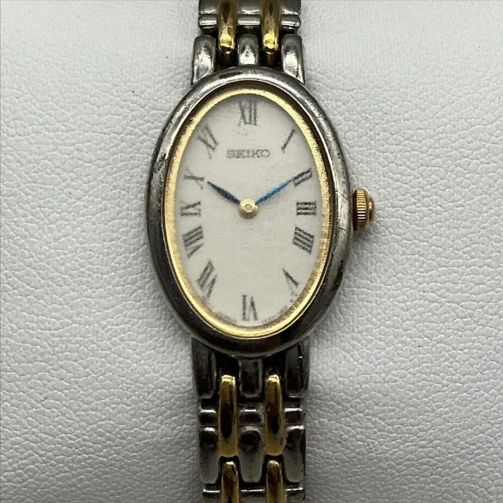 Vintage Seiko Womens Watch 17mm Two Tone Bracelet V400-1029 New Battery 7